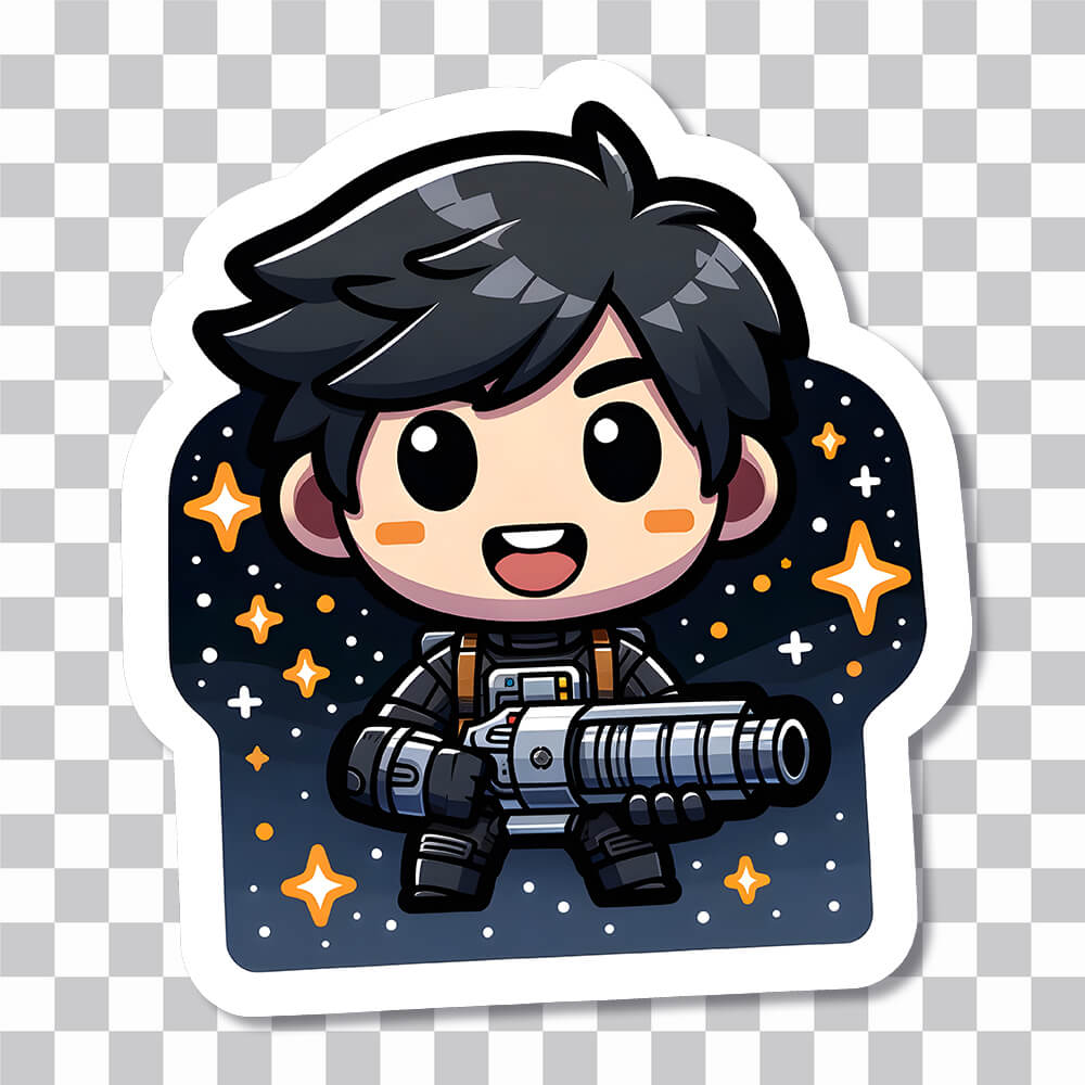 chibi guy with blaster sticker cover