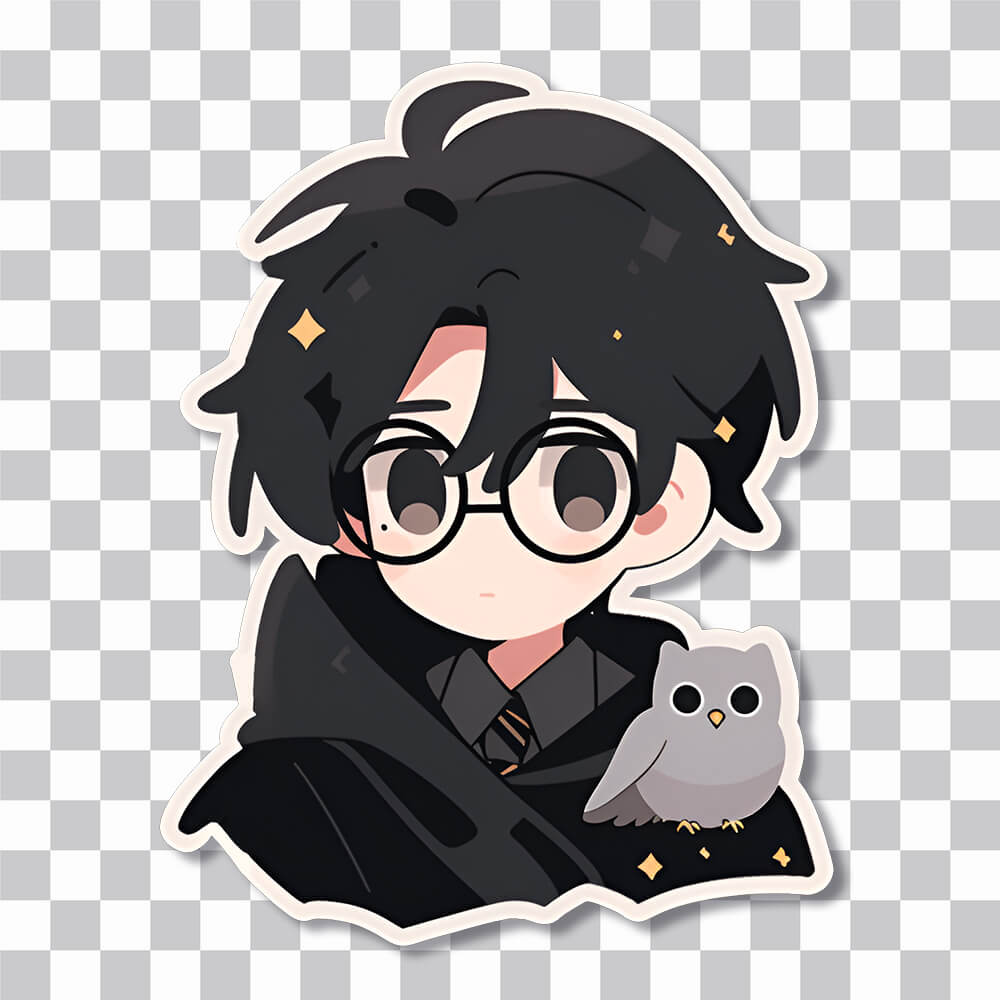 chibi harry potter with owl sticker cover