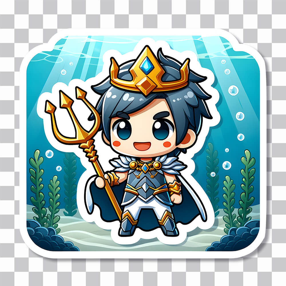 chibi king of atlantis with trident sticker cover