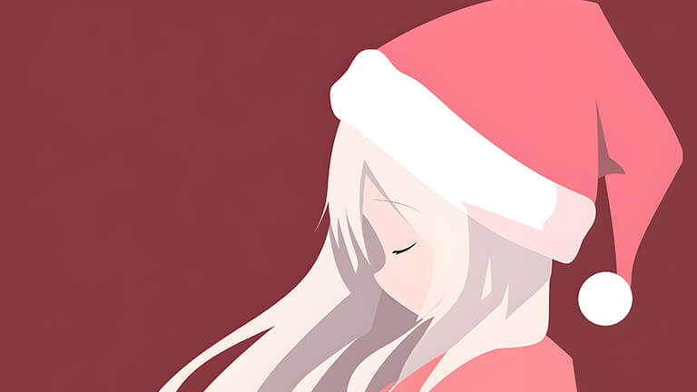 christmas anime girl dark red minimalist desktop wallpaper cover