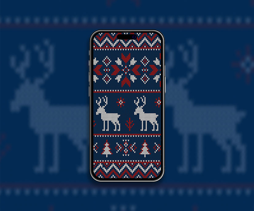 Christmas deers knitted pattern wallpaper Cozy holiday aesthet
