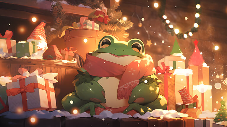 christmas frog with gifts desktop wallpaper cover