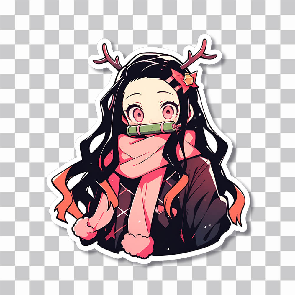 christmas nezuko with reindeer antlers sticker cover