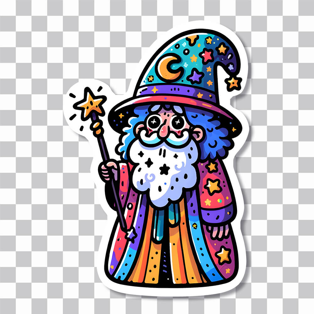 colorful wizard with magic wand sticker cover