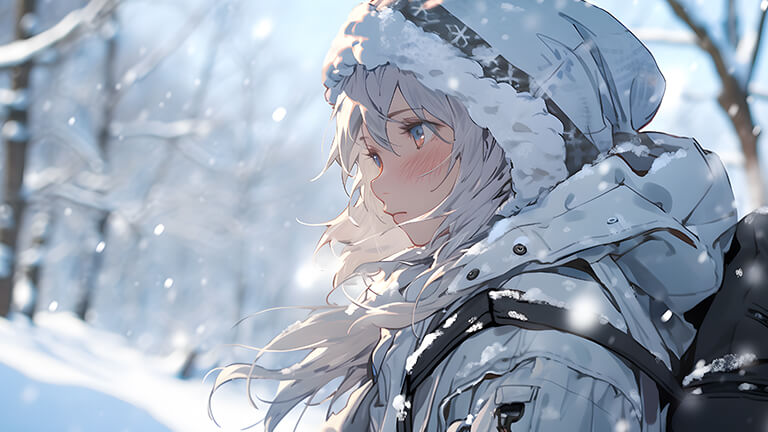 cute anime girl winter forest desktop wallpaper cover