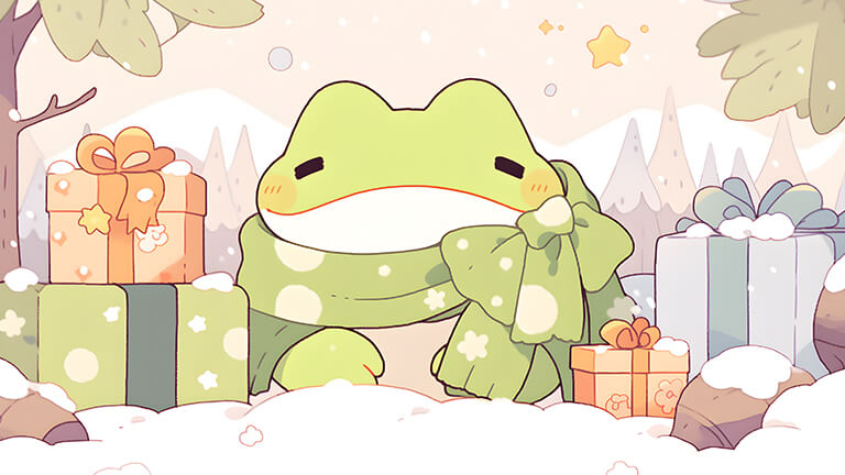 cute frog with christmas gifts desktop wallpaper cover