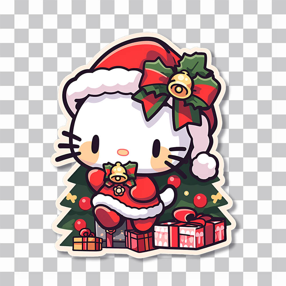 Linda Hello Kitty en la cubierta de la pegatina del disfraz de Santa Claus