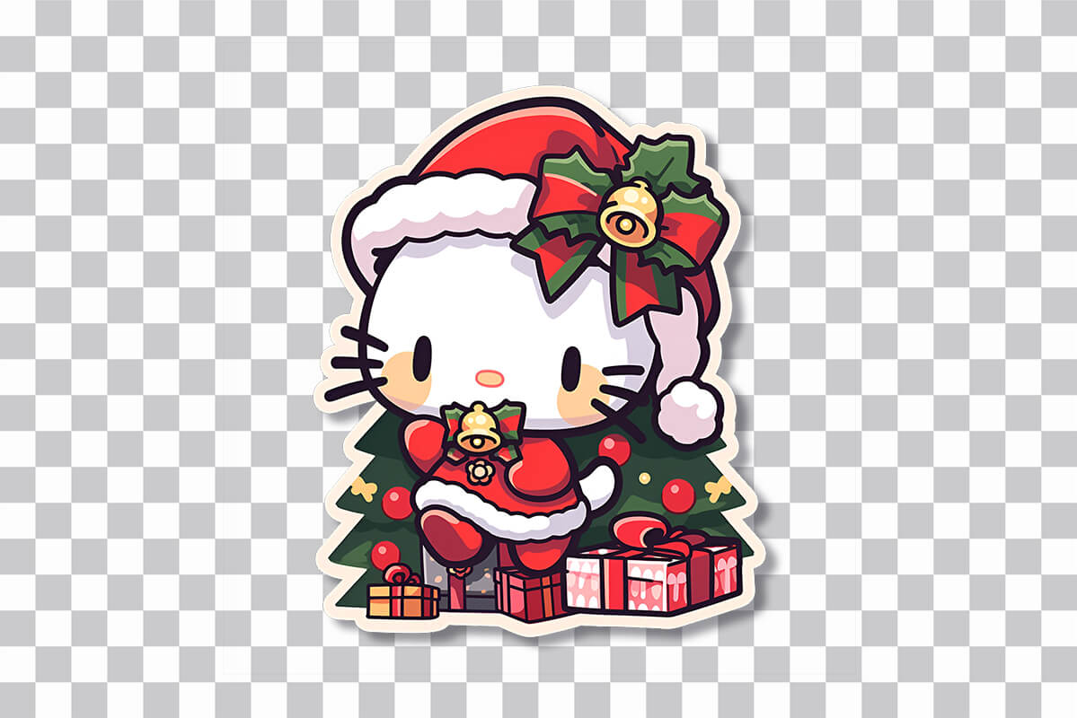 Autocollant de costume de Père Noël mignon Hello Kitty - Télécharger PNG