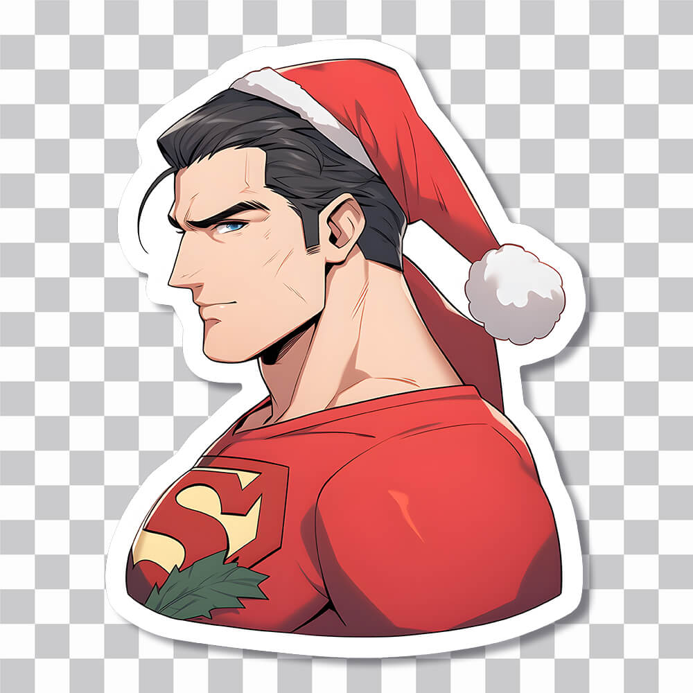dc superman in christmas hat sticker cover