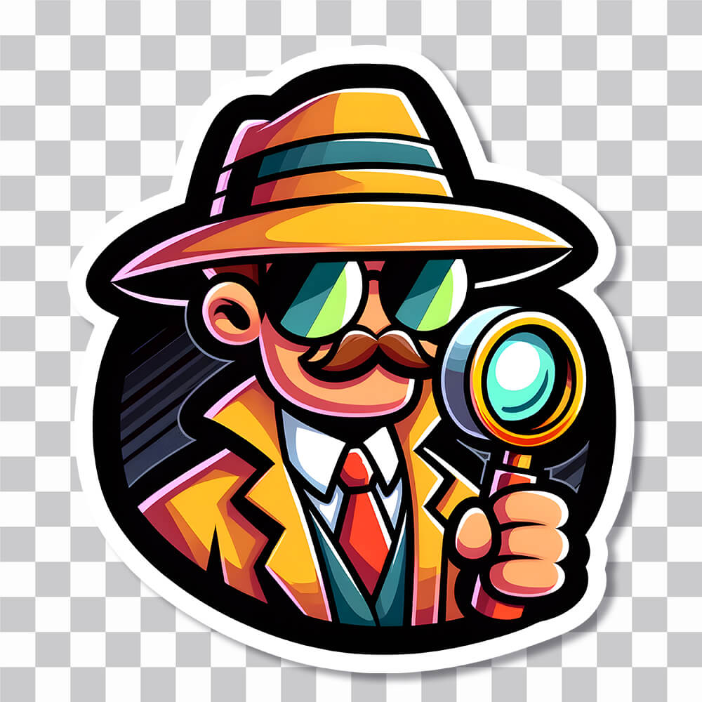 detective with magnifying glass art sticker cover