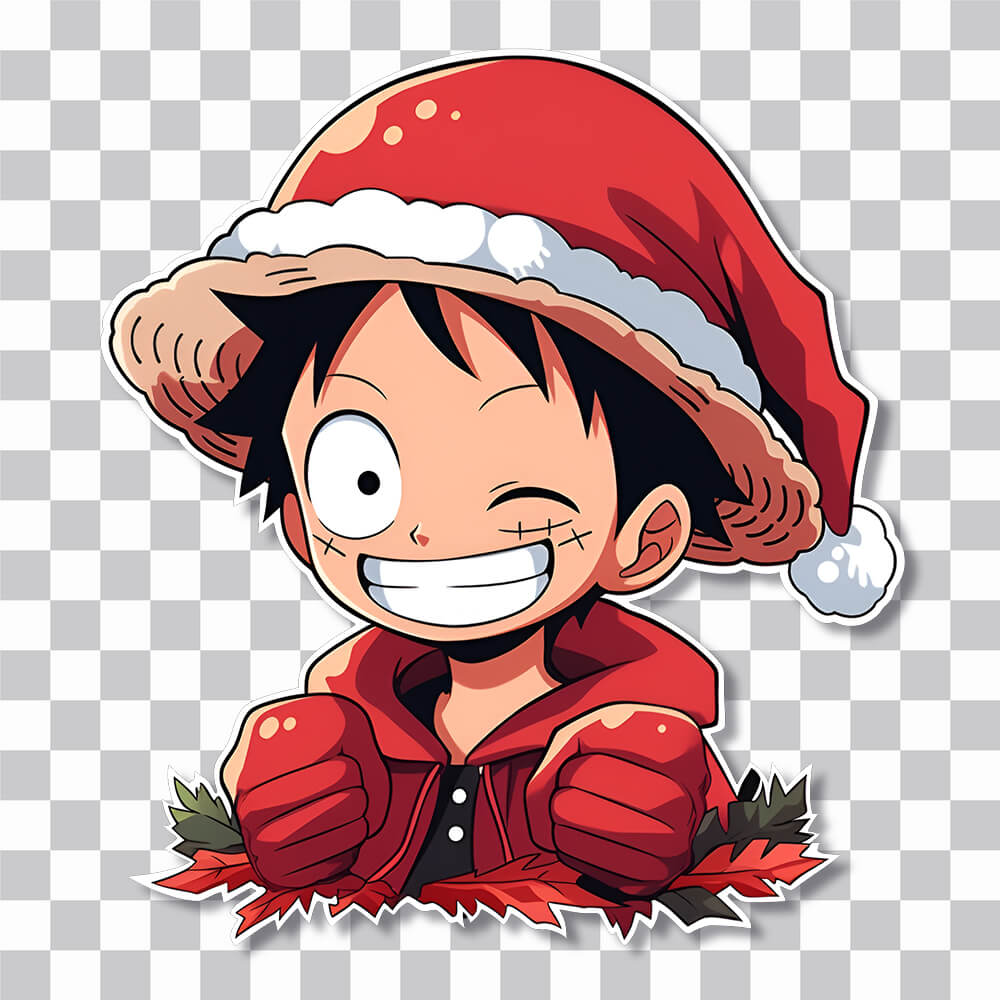 funny monkey d luffy in christmas outfit sticker cover