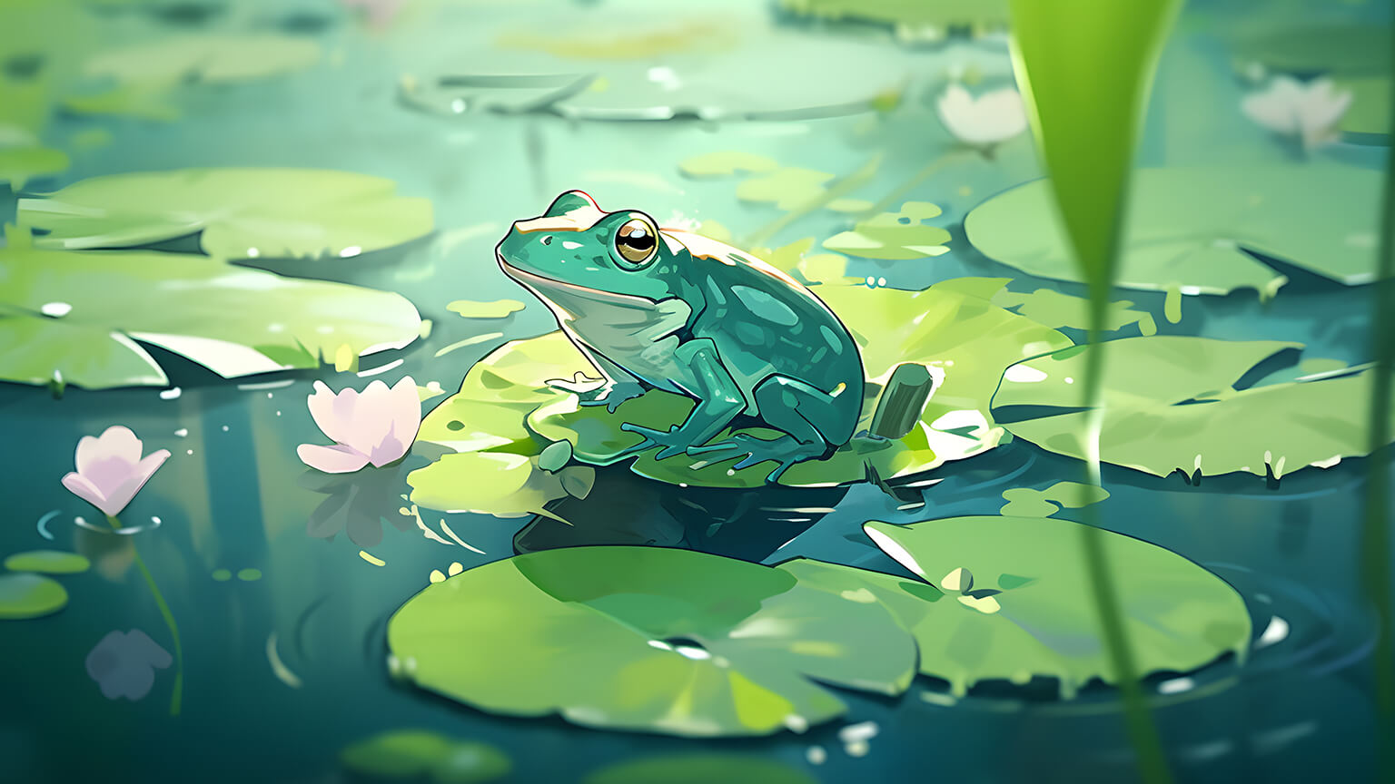 green toad sitting on leaf desktop wallpaper preview