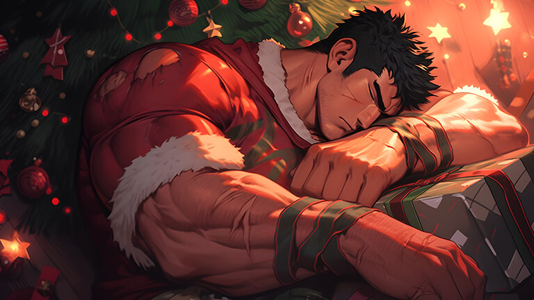 Guts dormant sur la couverture de fond d’écran de cadeau de Noël