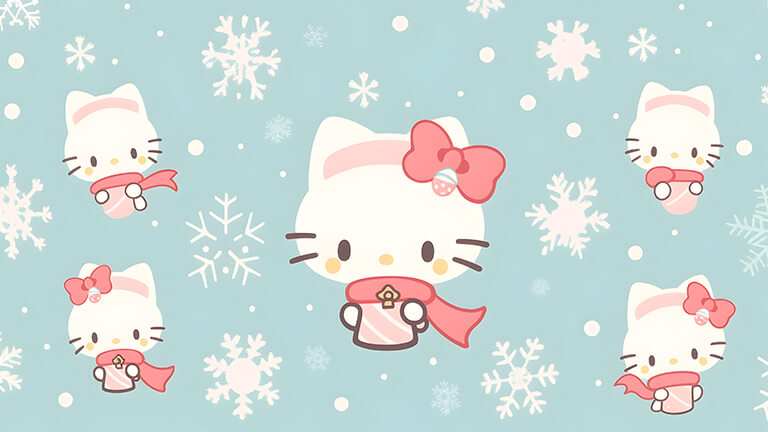 hello kitty snow pattern desktop wallpaper cover