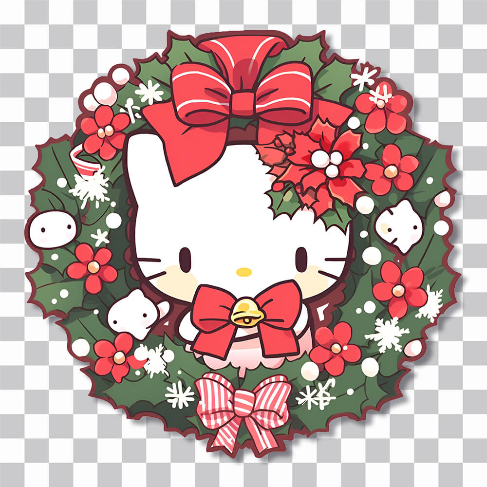hello kitty with christmas wreath sticker cover