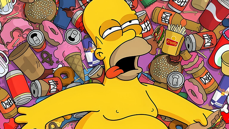 Homer Simpson couché dans la nourriture couverture de fond d’écran