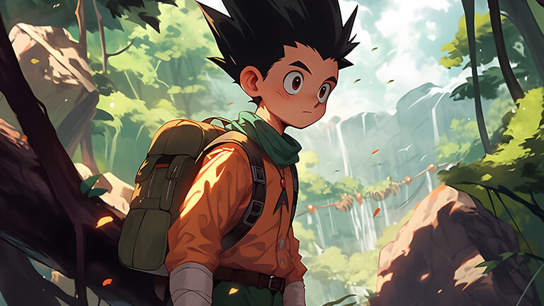 hxh gon freecss with backpack desktop wallpaper cover