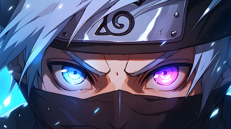 Kakashi Hatake avec des yeux bleus violets couverture de fond d’écran
