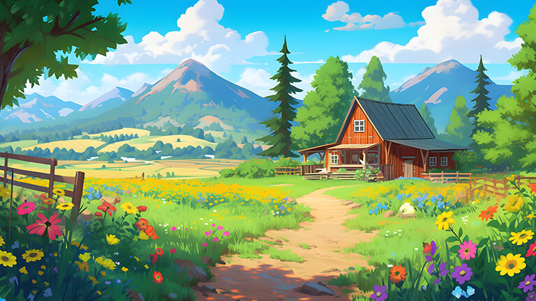 landscape house in mountains desktop wallpaper cover