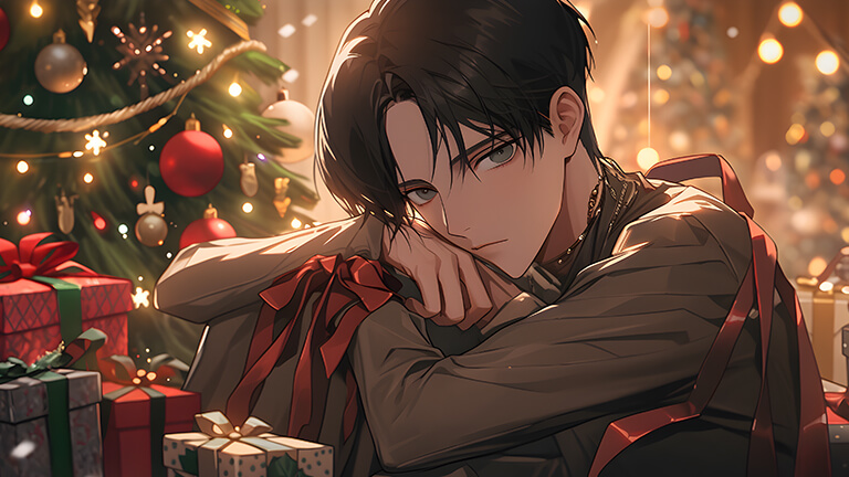 levi ackerman with christmas gifts desktop wallpaper cover