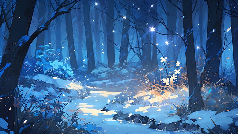 magic winter forest blue desktop wallpaper cover