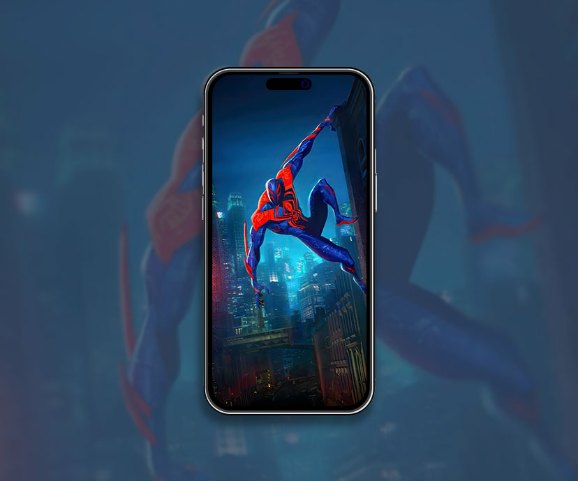 Marvel spider man 2099 au-dessus de la ville fond d’écran Cool futuristi