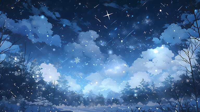 Cielo nocturno con copos de nieve cubierta de fondo de escritorio