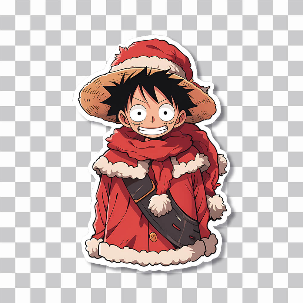 One Piece Luffy en costume de Père Noël autocollant couverture
