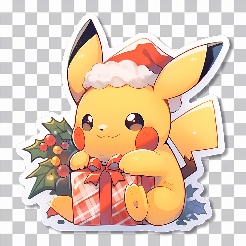 pikachu in hat with christmas gift sticker cover