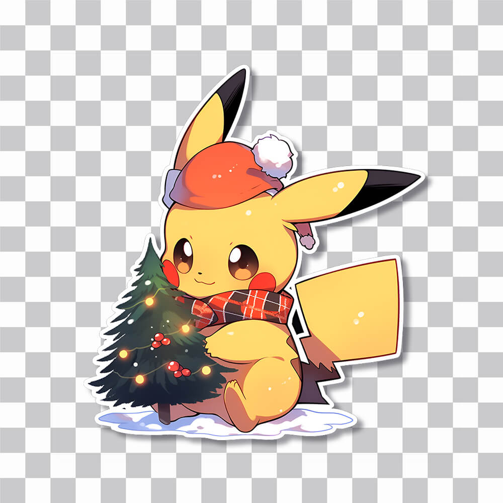 pikachu with christmas tree sticker cover