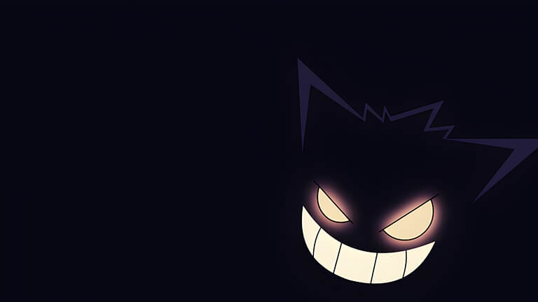 pokemon gengar with glowing eyes dark desktop wallpaper cover