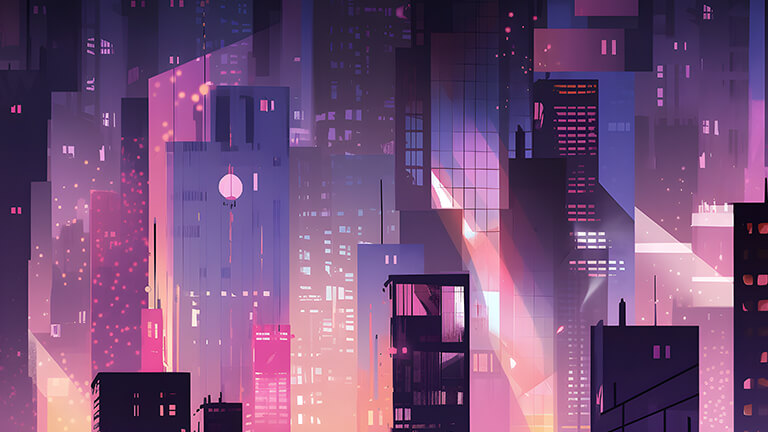 purple city landscape desktop wallpaper cover