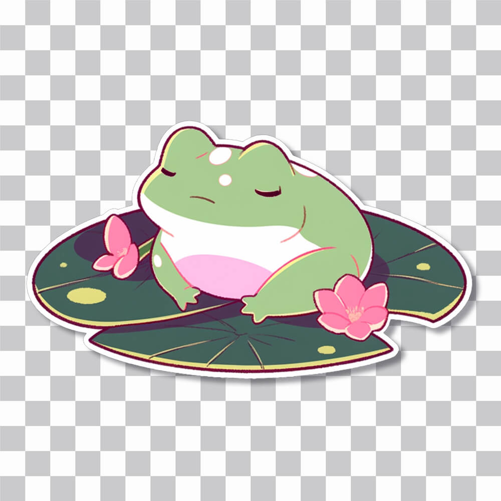 sad kawaii frog on leaf sticker cover