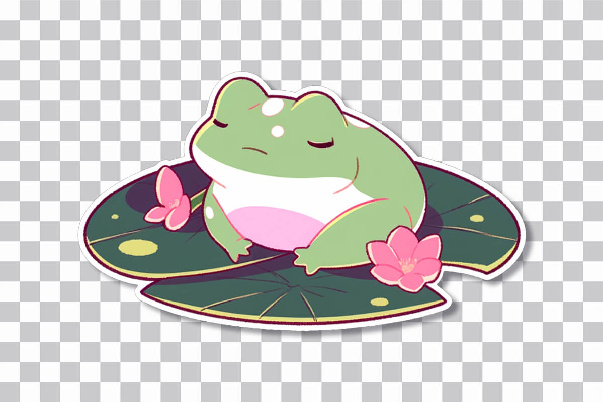 Sad Kawaii Frog on Leaf Sticker - Cute Frog PNG Download