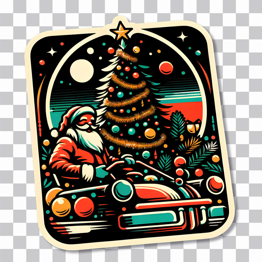 santa claus christmas tree retro sticker cover