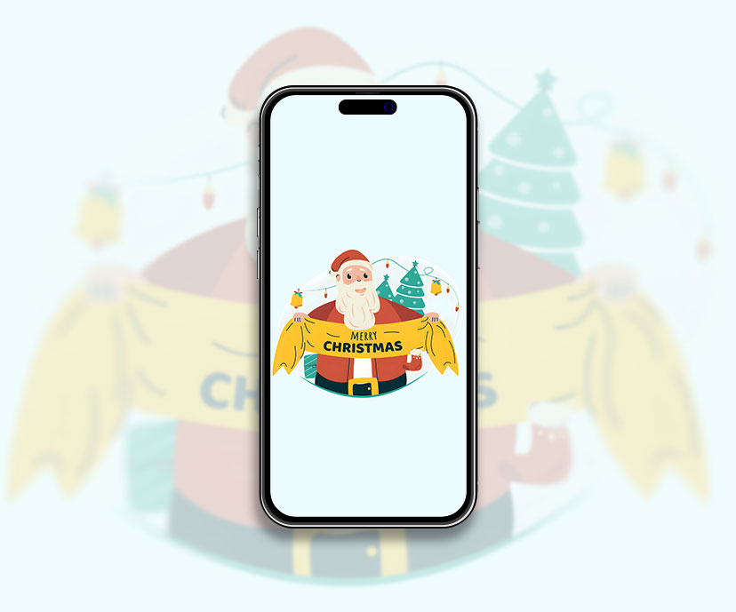 Père Noël avec bannière de Noël avec fond d’écran Cool noël wal