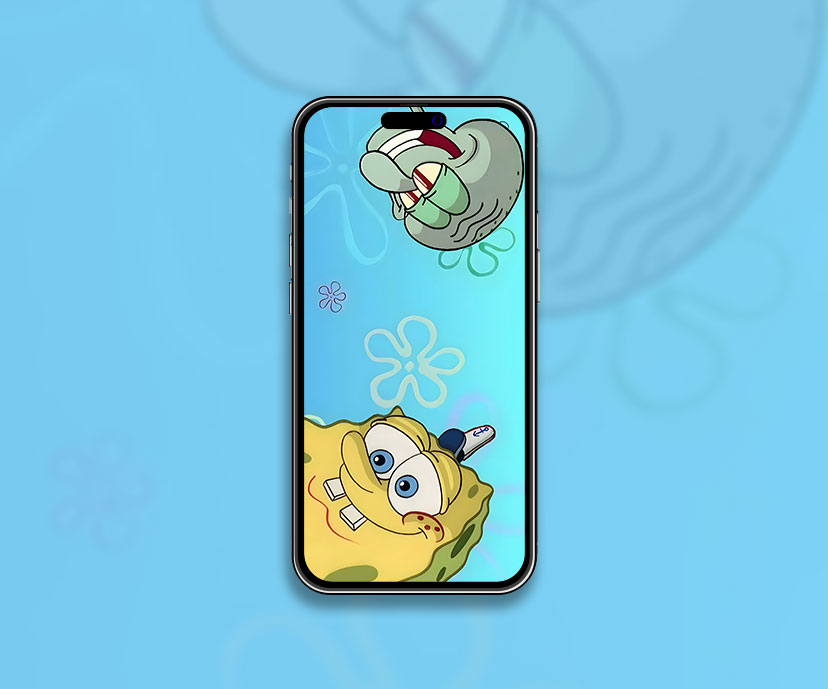 SpongeBob & squidward smiling wallpaper Funny cartoon art wall