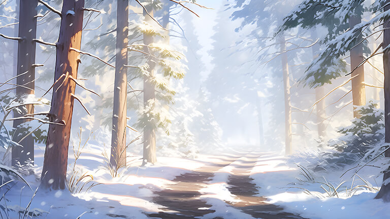 Couverture de fond d’écran de forêt d’hiver ensoleillé