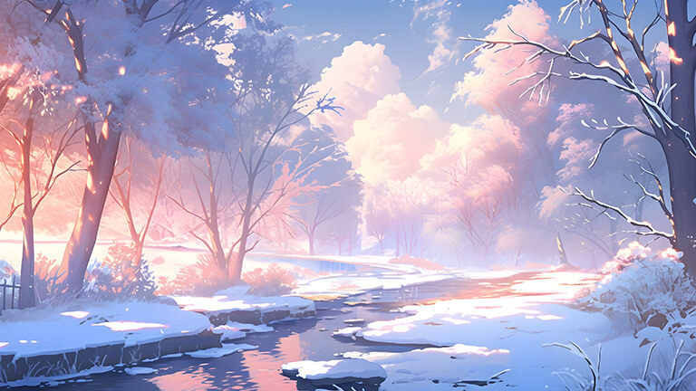 sunny winter forest river desktop wallpaper cover
