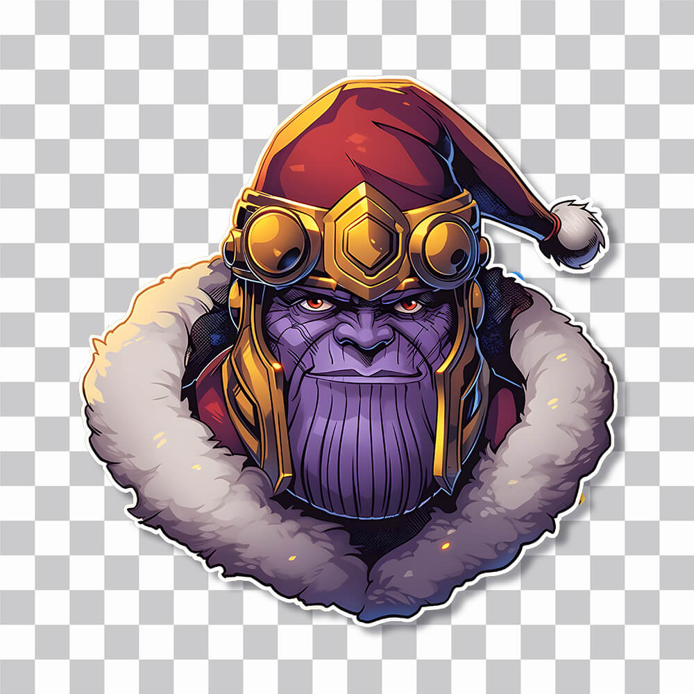 thanos in christmas hat sticker cover
