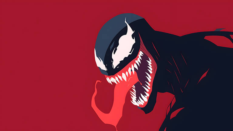 venom with tongue red minimalist desktop wallpaper cover