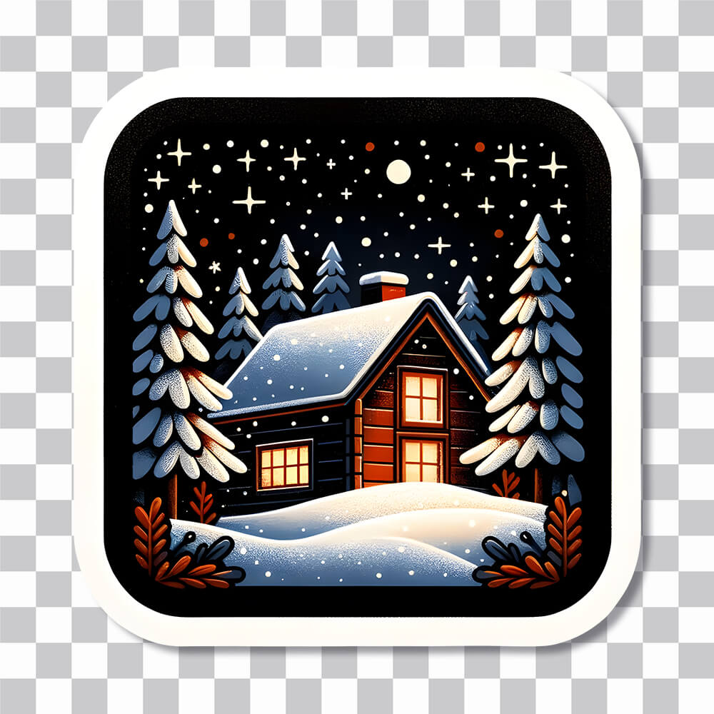 winter house in snowy forest sticker cover