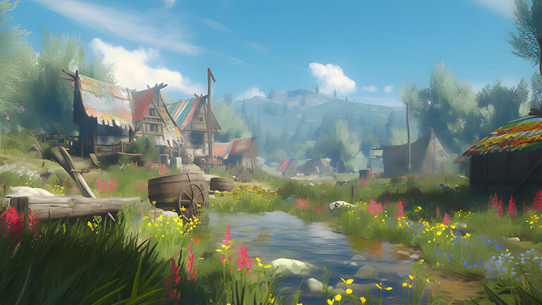 Witcher Aesthetic Village Paysage Couverture de fond d’écran