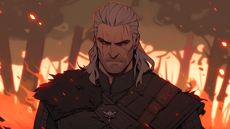 Witcher Geralt de Rivia Fire Portada de fondo de escritorio