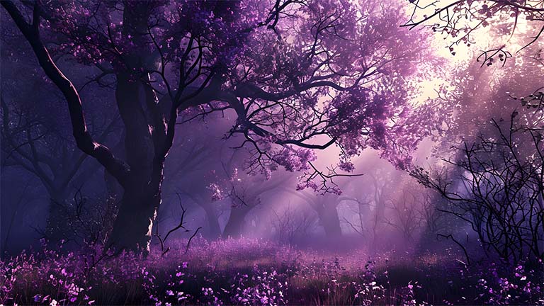Hermosa cubierta de fondo de escritorio estética de bosque púrpura