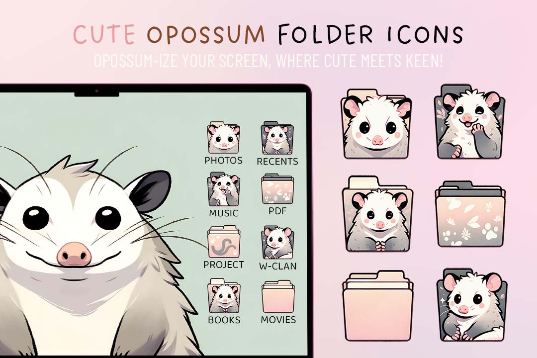 cute opossum folder icons pack
