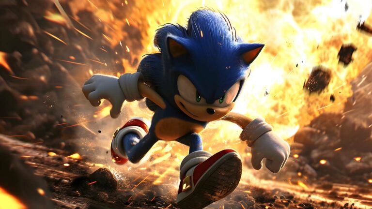 🌀 Sonic Running Amid Explosion 4K Wallpaper - HD Background