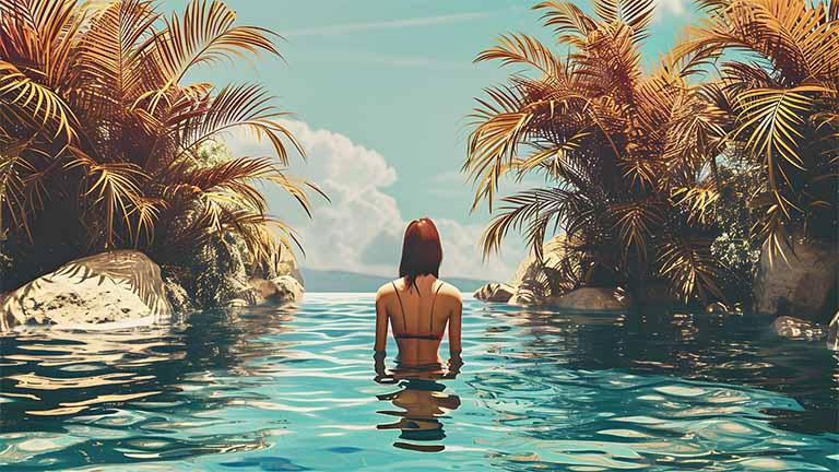summer aesthetic girl in water desktop wallpaper cover