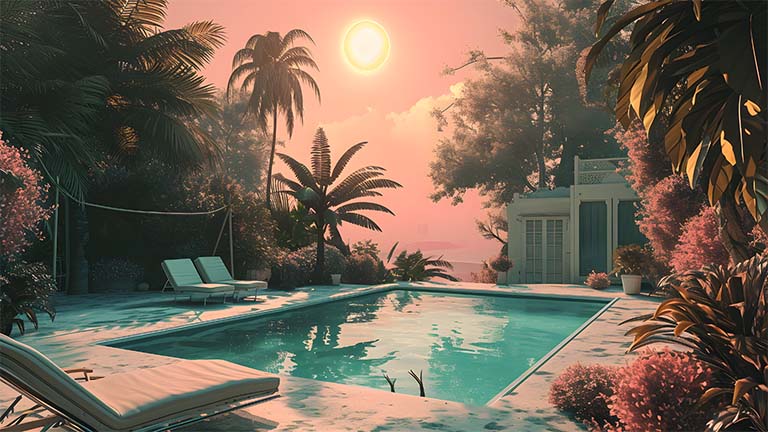 Couverture de fond d’écran de piscine d’hôtel esthétique d’été