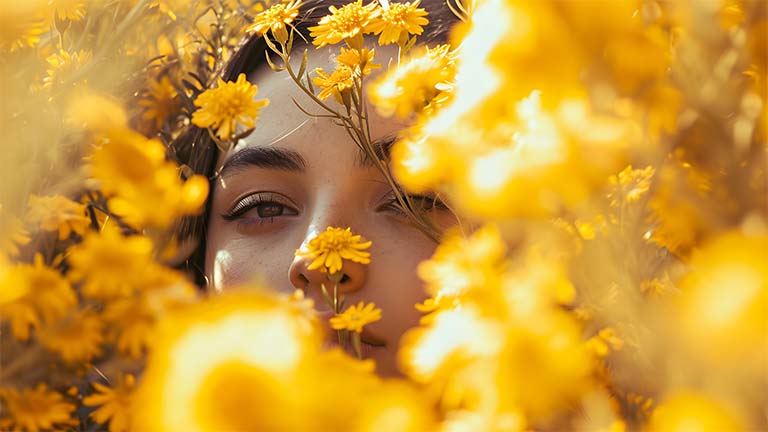 Couverture de fond d’écran de fille esthétique florale jaune